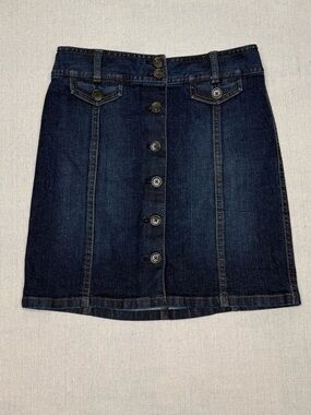 Anne Taylor 
Mini Blue Jean Skirt Stretch Button Up  High Waisted  Size 4p
